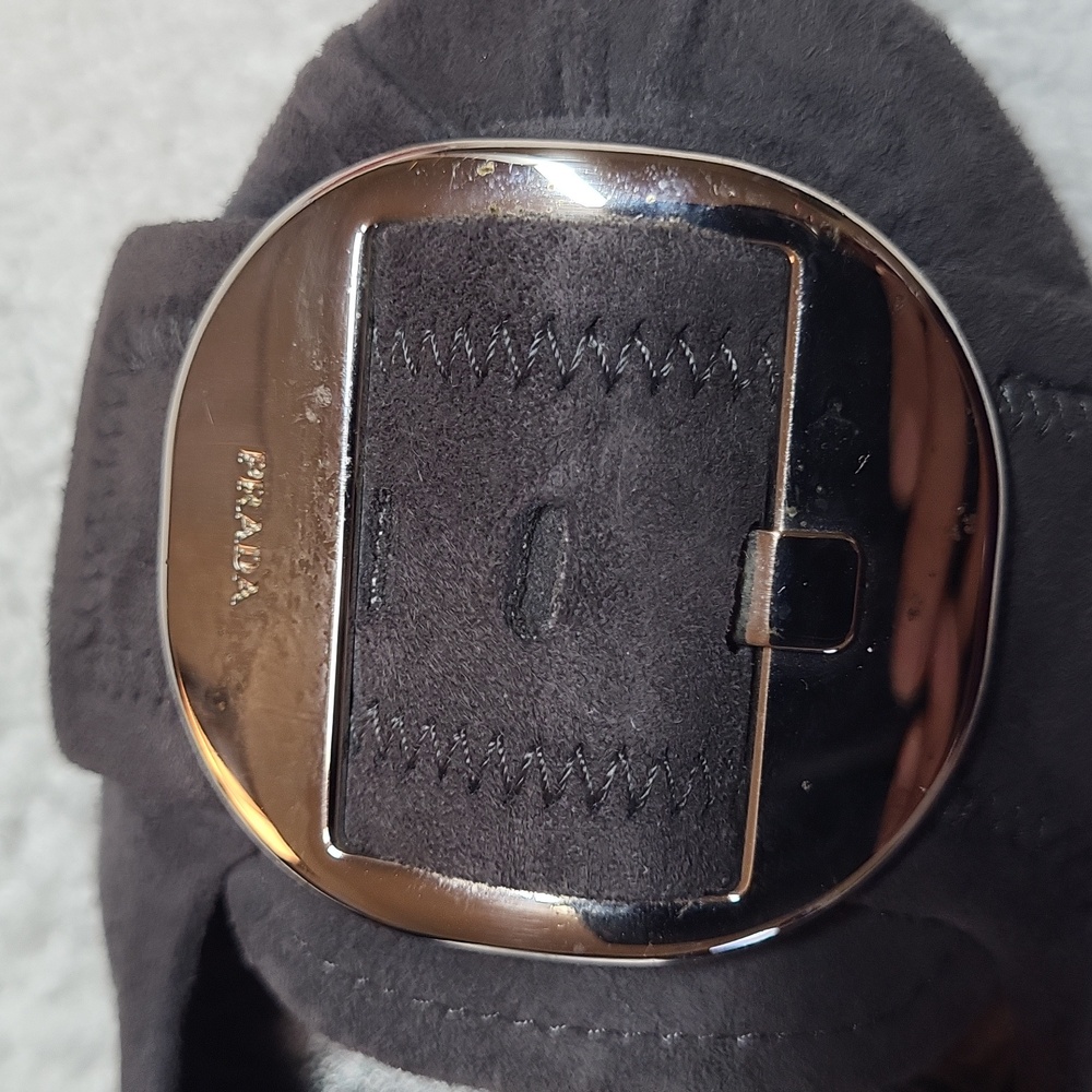 EUC Prada Authentic grey suede Buckle high heeled pumps round toe 9 w/ dust bag - Picture 9 of 15